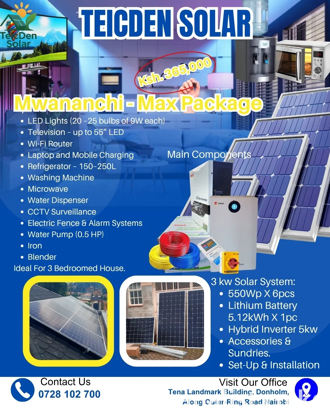 Teicden Solar Bingwa Pro Package – 4.9kW solar system with 10kWh lithium battery