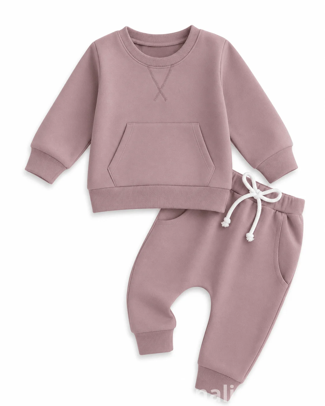 Baby tracksuit set - mauve sweatshirt and joggers front view