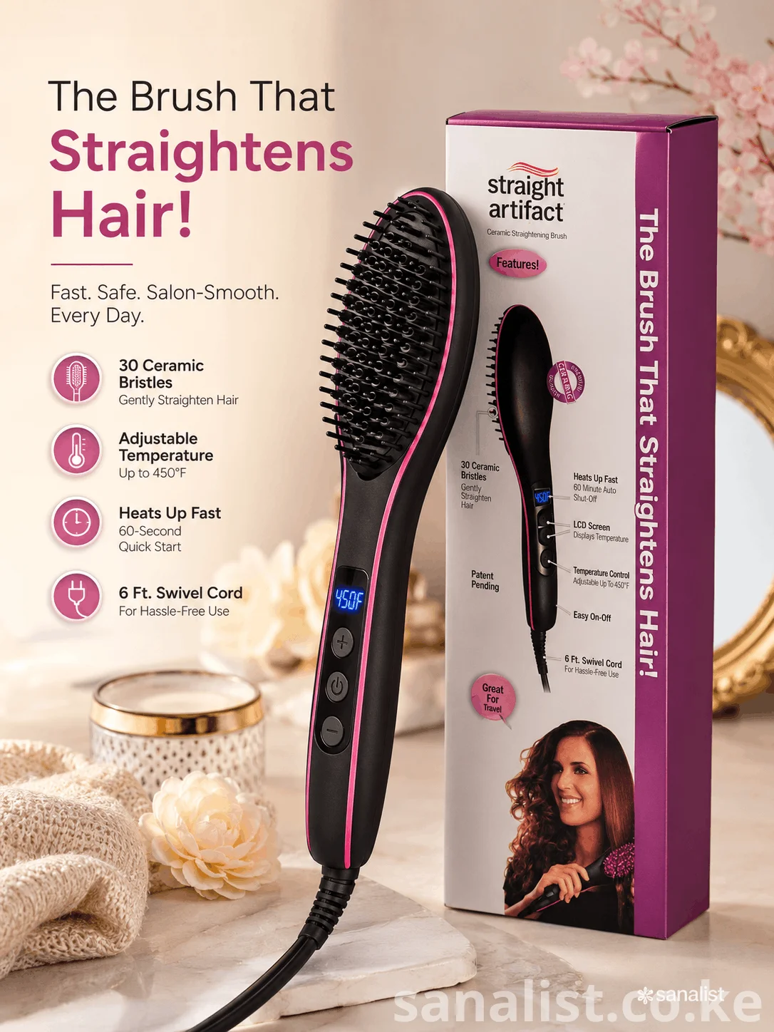 450°F ceramic electric hair straightener brush packaging Nairobi Kenya