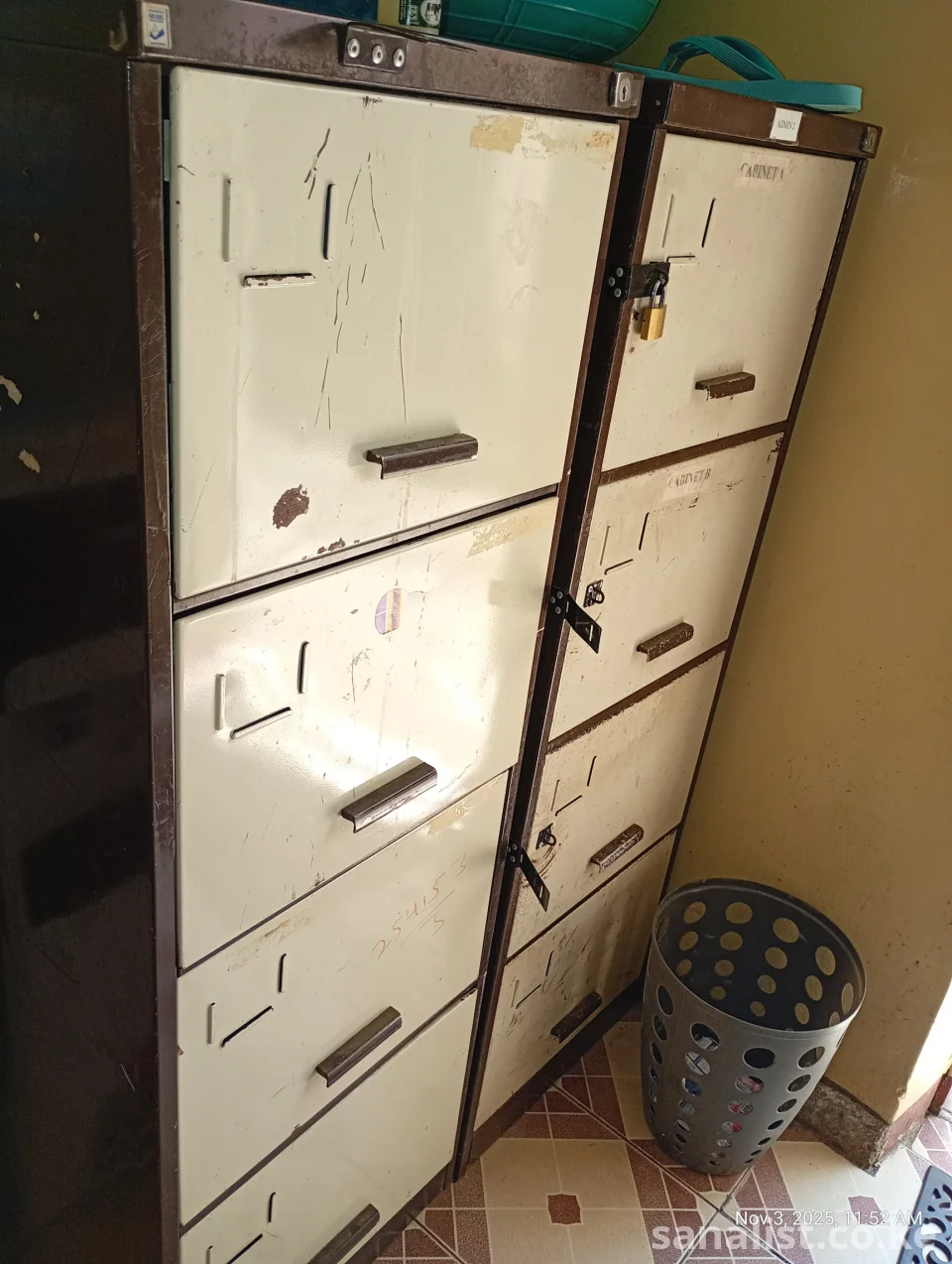 Modern Metallic 4-Drawer Filing Cabinet with Security Bar