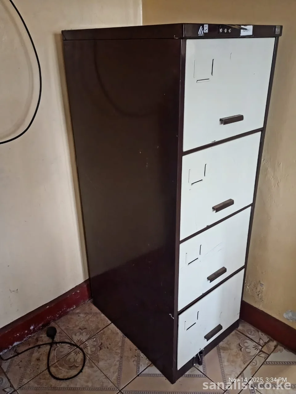 Modern Metallic 4-Drawer Filing Cabinet with Security Bar