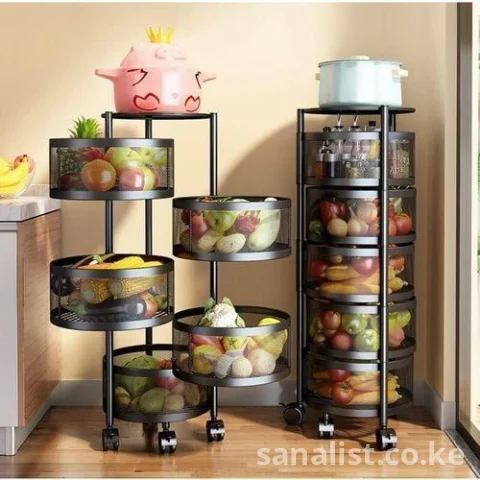 Multi-Tier Rolling Kitchen Storage Rack with Baskets – Space-Saving Vegetable & Fruit Organizer (Kenya)