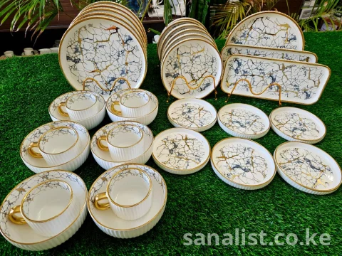 Marble & Gold Porcelain Tea Set — Luxury Crockery Dinner Service with Cups, Saucers, Bowls & Serving Plates | Retail & Wholesale Nairobi Kenya