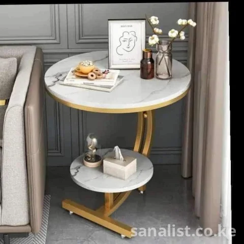Modern Marble Console Bedside Cabinet – Round Side Table with Gold Frame by Jiwel Household, Nairobi