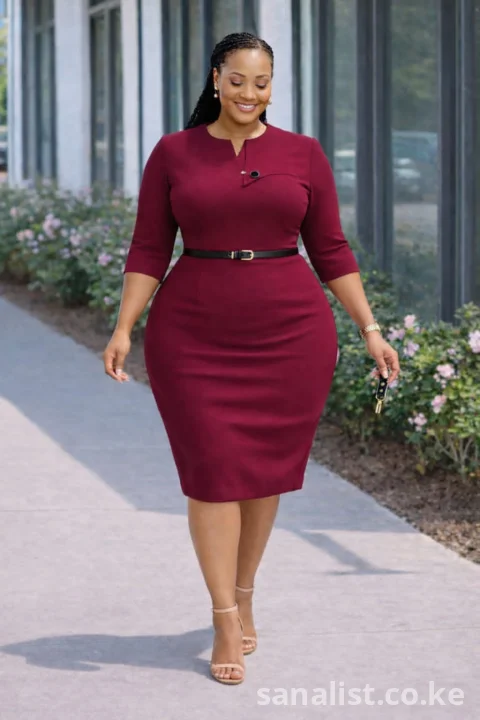 Stylish Burgundy Dress with Belt – Elegant Fit for Women – Plus Sizes Available | Sanalist Classified Ads