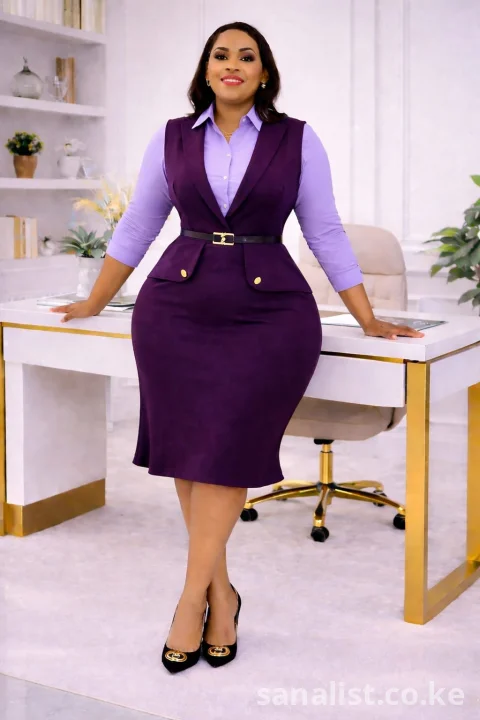 Elegant Office Pencil Dress with Belt – Available in Multiple Colours & Sizes 4
