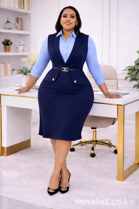 Elegant Office Pencil Dress with Belt – Available in Multiple Colours & Sizes