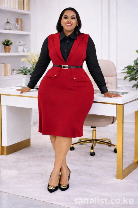 Elegant Office Pencil Dress with Belt – Available in Multiple Colours & Sizes