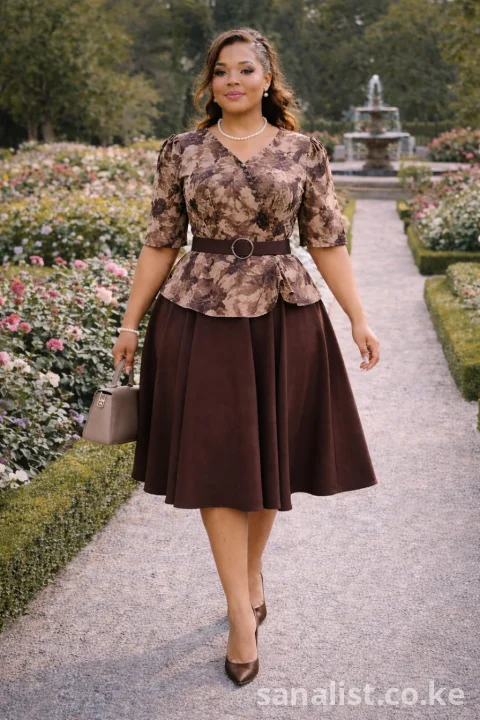 Elegant Plus Size Peplum Top and Flared Skirt Set for Ladies – Occasion Wear, Nairobi 4
