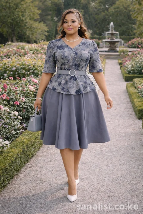 Elegant Plus Size Peplum Top and Flared Skirt Set for Ladies – Occasion Wear, Nairobi 3