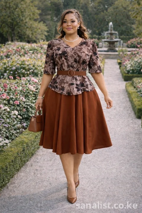 Elegant Plus Size Peplum Top and Flared Skirt Set for Ladies – Occasion Wear, Nairobi