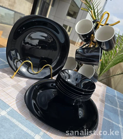 18 Piece Black Ceramic Dinner Set Nairobi | 6 Plates + 6 Bowls + 6 Cups | Sanalist Kenya