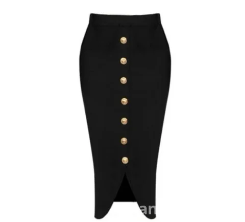 Black High Waist Button Front Pencil Skirt (Midi) with Gold Buttons | Rare Flair Kenya Nairobi | SanaLIST
