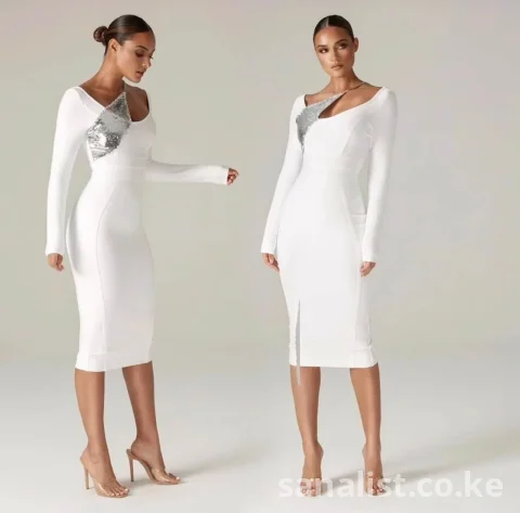 White One-Shoulder Sequin Bodycon Midi Dress | Rare Flair Kenya Nairobi
