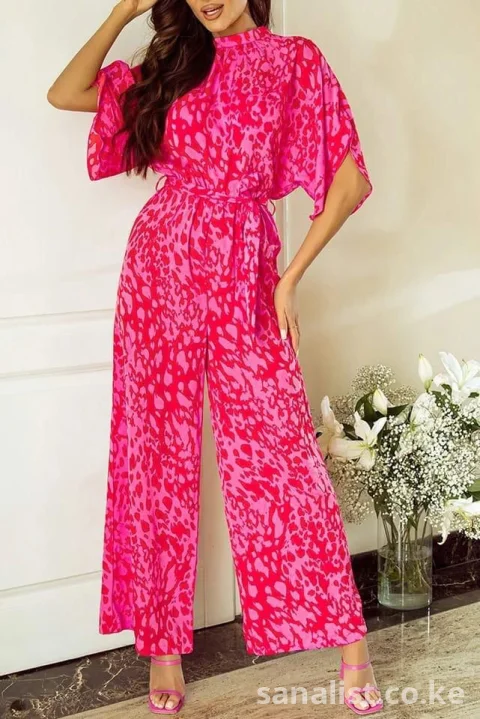Pink Printed Wide-Leg Jumpsuit (Belted) | Rare Flair Kenya Nairobi
