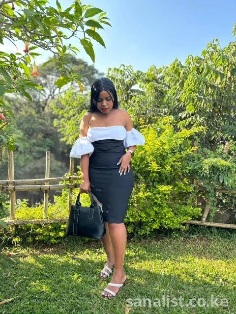 Black & White Off-Shoulder Bodycon Midi Dress | Rare Flair Kenya Nairobi