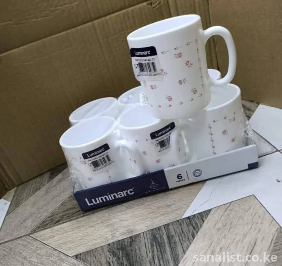 Luminarc Floral Opal Glass Mugs — Set of 6 | White Rose-Print Tea & Coffee Cups for Home & Kitchen | Buy in Nairobi, Kenya
