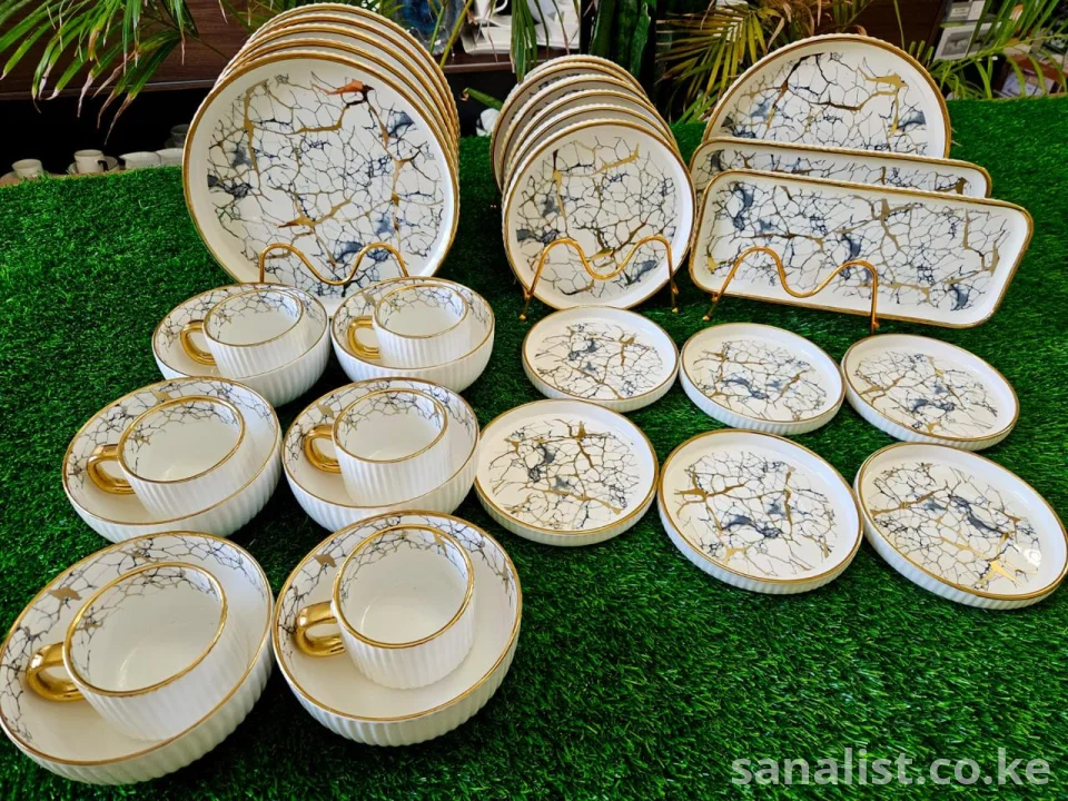 Marble & Gold Porcelain Tea Set — Luxury Crockery Dinner Service with Cups, Saucers, Bowls & Serving Plates | Retail & Wholesale Nairobi Kenya