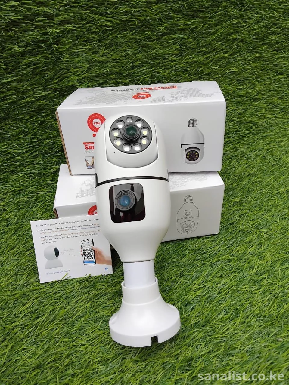 V380 Pro Dual Lens PTZ Bulb Camera — 360° WiFi Smart CCTV | Night Vision | Two-Way Audio | Works with E27 Socket