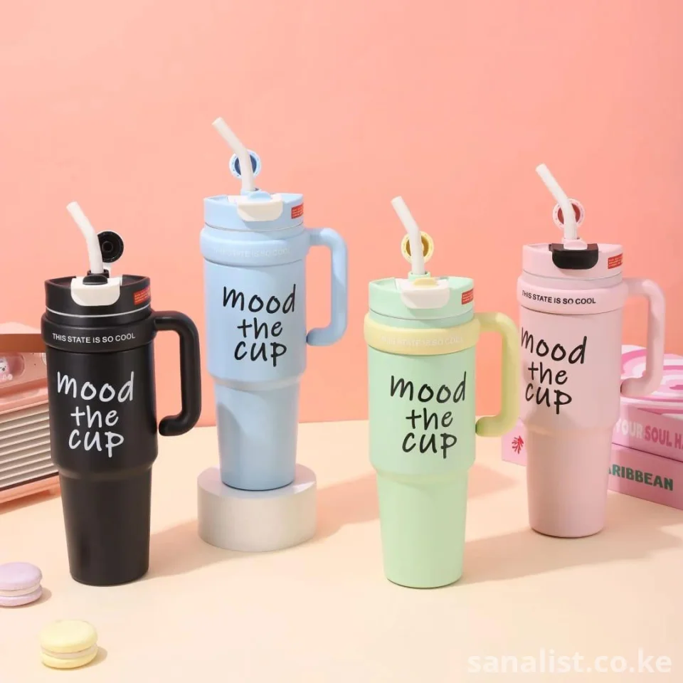Mood The Cup – Thermo Flask Cup with Handle & Straw (Hot & Cold) | Jiwels Household Nairobi | Delivery Kenya