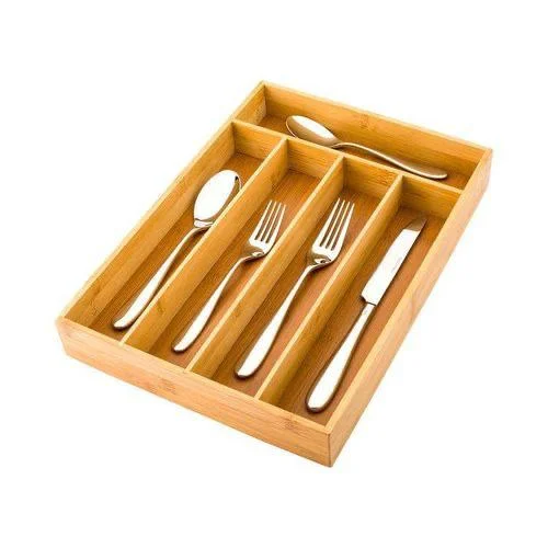 Bamboo Cutlery Tray Organizer – 5-Compartment Kitchen Drawer Utensil Holder