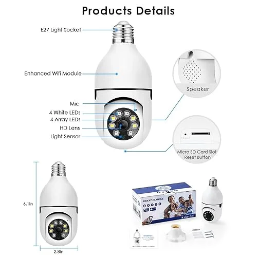 Smart PTZ Bulb Security Camera WiFi 1080P – E27 Light Socket CCTV by Jiwel Household, Nairobi