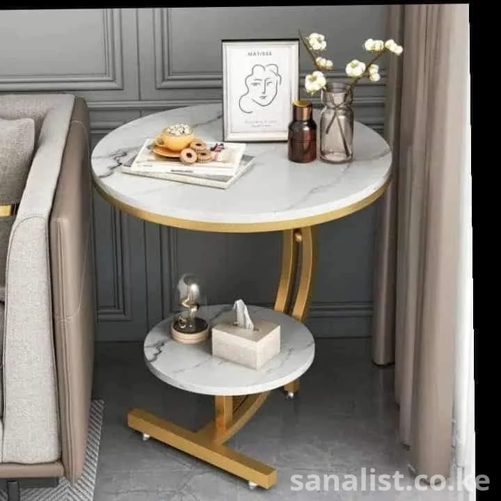 Modern Marble Console Bedside Cabinet – Round Side Table with Gold Frame by Jiwel Household, Nairobi
