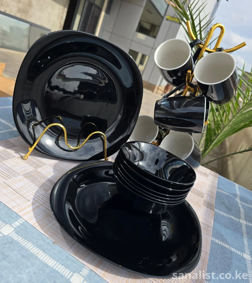 18 Piece Black Ceramic Dinner Set – Plates, Bowls & Cups – Nairobi | Sanalist Classified Ads
