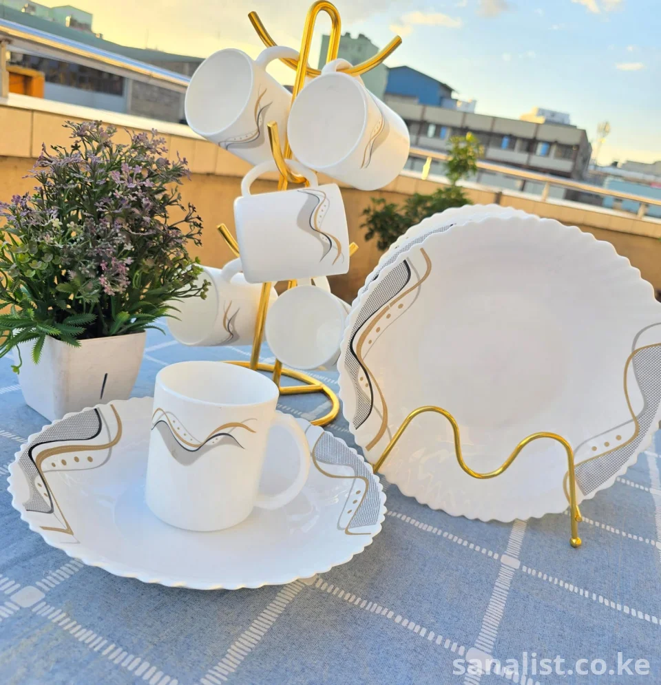 Premium Ceramic White Cup & Plate Set 12pcs Nairobi | 6 Cups + 6 Plates | Wholesale & Retail | Sanalist