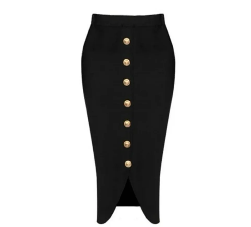 Black High Waist Button Front Pencil Skirt (Midi) with Gold Buttons | Rare Flair Kenya Nairobi | SanaLIST