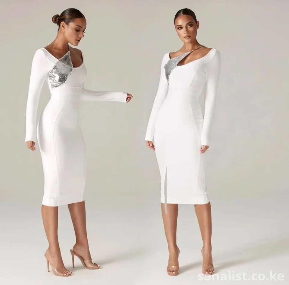 White One-Shoulder Sequin Bodycon Midi Dress | Rare Flair Kenya Nairobi