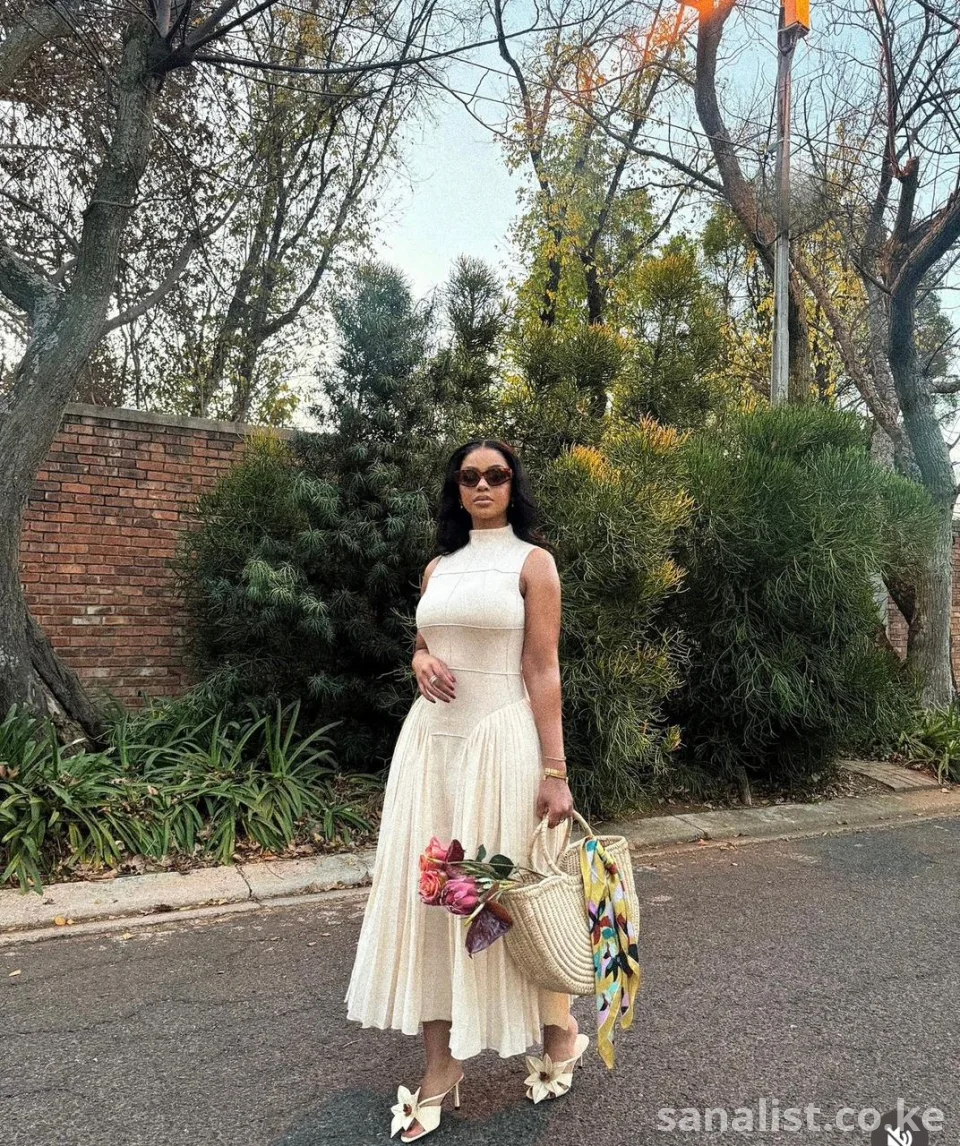 Cream Pleated Sleeveless Midi Dress (High Neck) | Rare Flair Kenya Nairobi