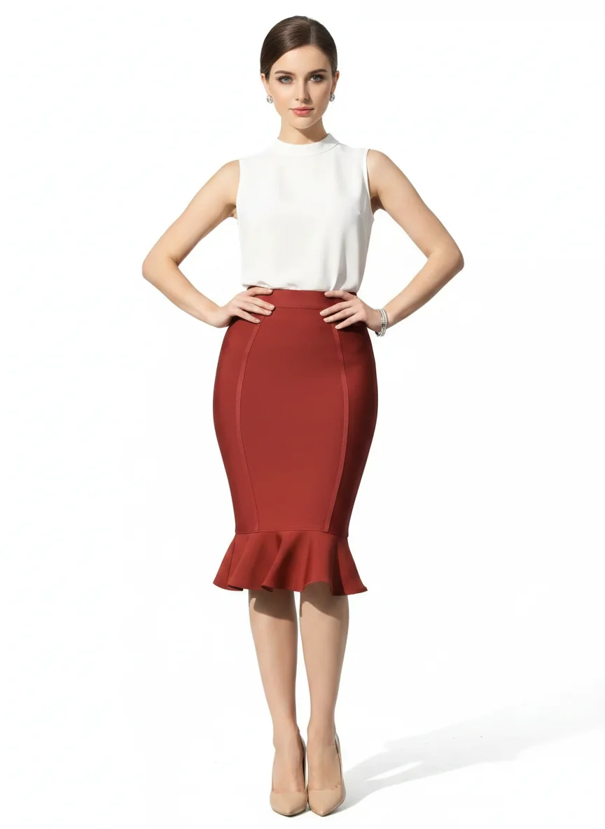 Wine Red High Waist Mermaid Pencil Skirt (Midi) | Rare Flair Kenya Nairobi | SanaLIST