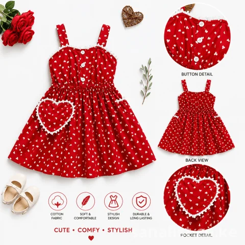 Girls Red Heart Print Dress Nairobi | Activekids on Sanalist