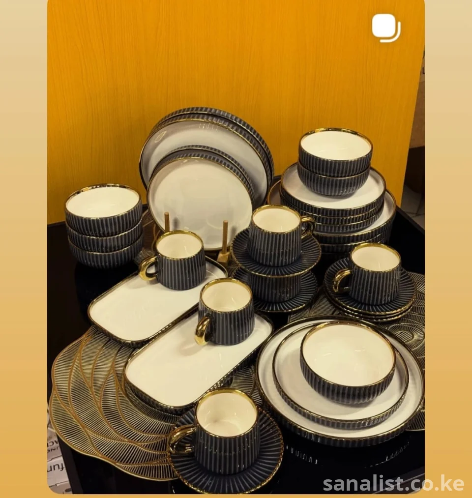 Porcelain Dinner Set 32 Pieces Nairobi | Black Gold Dinnerware Kenya