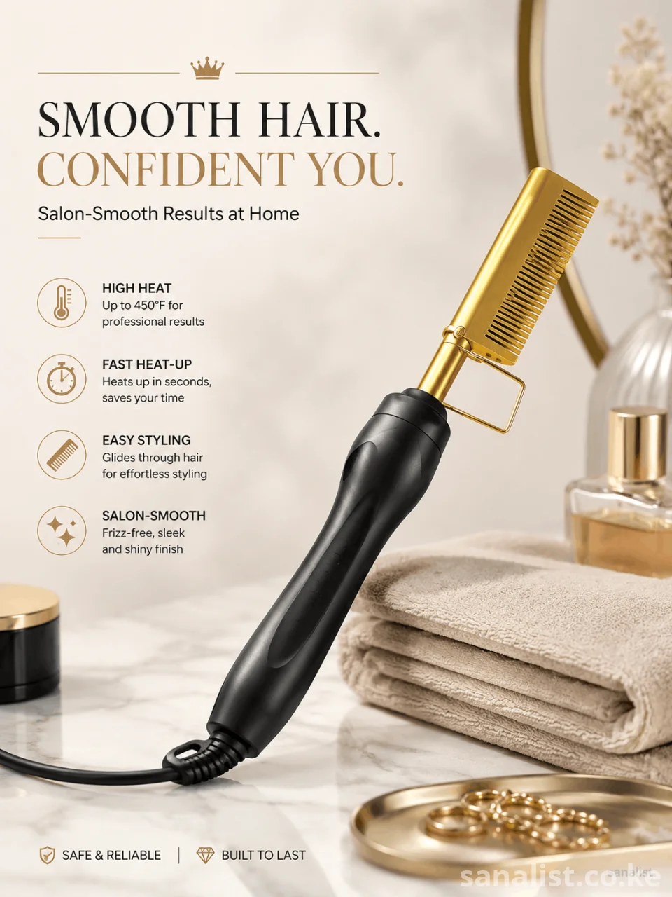 Electric Hot Comb Nairobi | 450°F Ceramic Press Comb Kenya