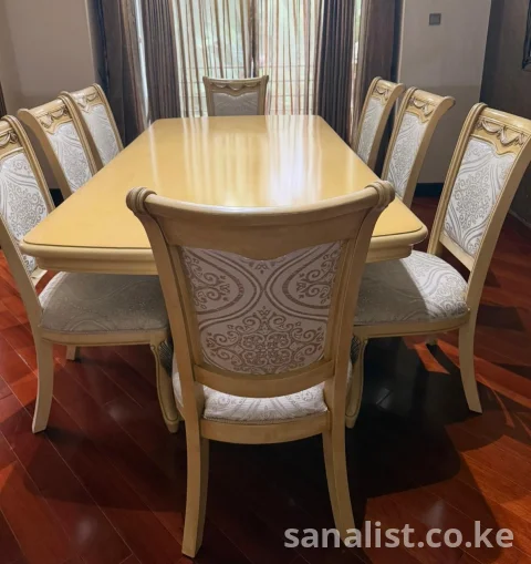 8-Seater Italian Dining Table Set | Carved Wood, Cushioned Chairs
