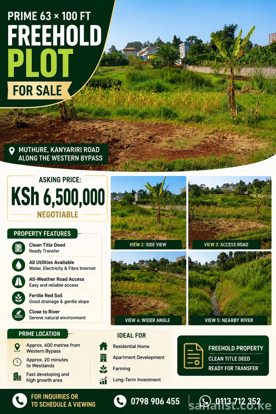 Prime 63×100 FT Freehold Plot for Sale in Muthure | Near Western Bypass Nairobi