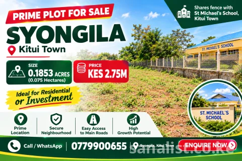 Prime Plot for Sale in Syongila, Kitui Town | 0.1853 Acres – KES 2.75M