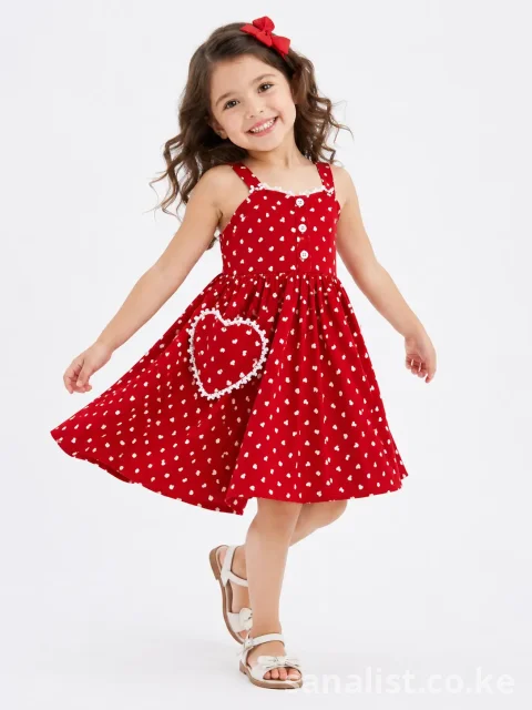 Red Heart Print Girls Dress | Baby Girl Clothes Kenya