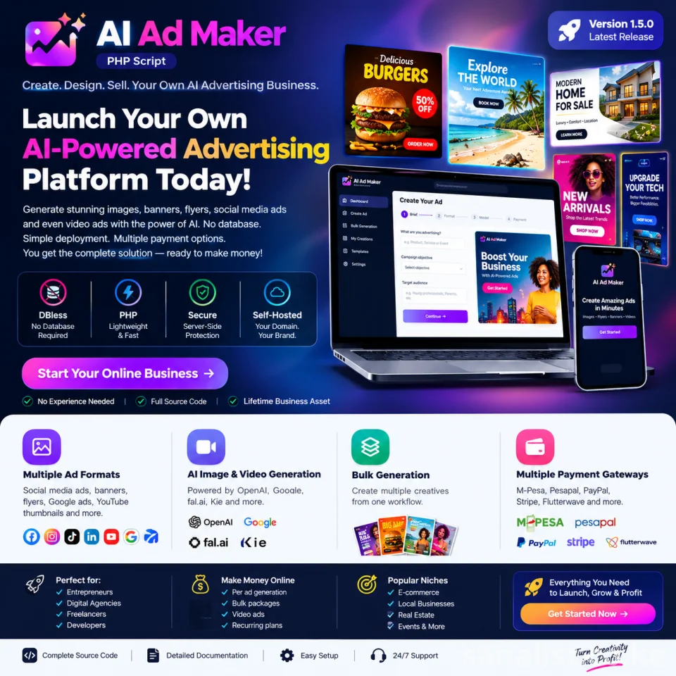 AI Ad Maker PHP Script | DBless AI Advertising Platform | No Database Required