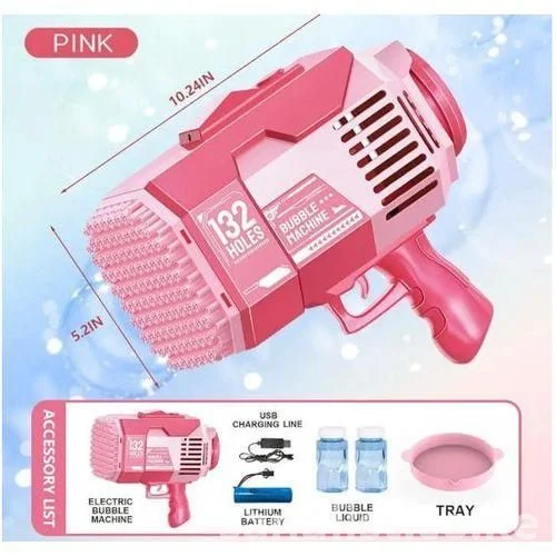 Rocket Bubble Gun 132-Hole Automatic Bubble Machine Toy – Pink Rechargeable Bubble Blower for Kids