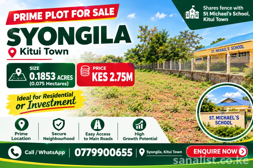 Prime Plot for Sale in Syongila, Kitui Town | 0.1853 Acres – KES 2.75M